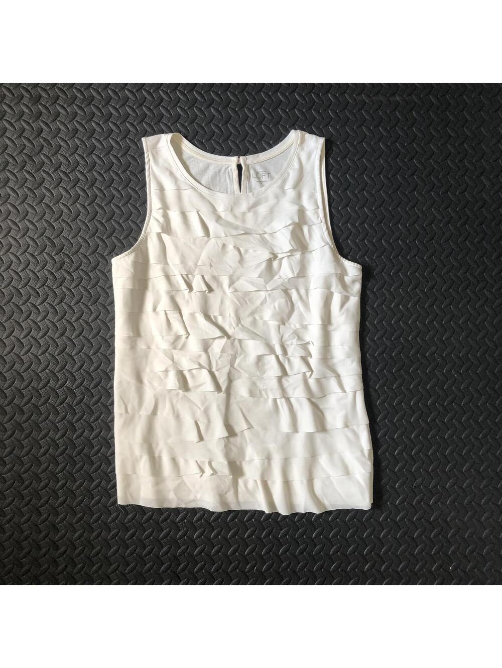 Ann Taylor LOFT White Sleeveless Ruffle Detail Top Medium
